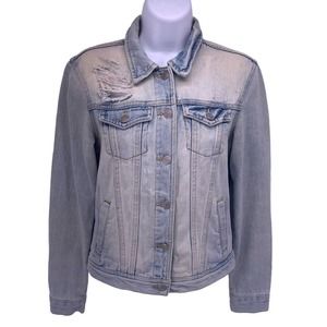 Brandy Melville Acid Wash Distressed Denim Jacket Womens Size S